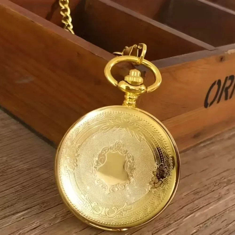 Pocket Watch Quartz Movement Golden Vintage Inspired Men's Fashion Collectable